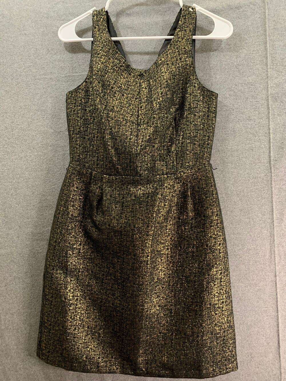 Attention Dress Women Size 2 Black and Gold Metallic Mini Dress Sleeveless